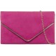 H&G Ladies Faux Suede Clutch Bag Envelope Metallic Frame Plain Design - Fuchsia