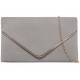 H&G Ladies Faux Suede Clutch Bag Envelope Metallic Frame Plain Design - Grey