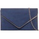 H&G Ladies Faux Suede Clutch Bag Envelope Metallic Frame Plain Design - Navy