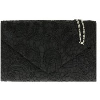 H&G Ladies Satin Lace Clutch Bag Envelope Design - Black