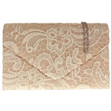 H&G Ladies Satin Lace Clutch Bag Envelope Design - Gold