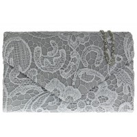 H&G Ladies Satin Lace Clutch Bag Envelope Design - Grey