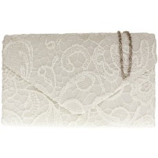 H&G Ladies Satin Lace Clutch Bag Envelope Design - Ivory