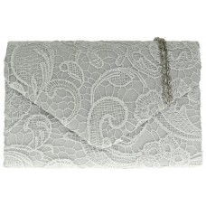 H&G Ladies Satin Lace Clutch Bag Envelope Design - Silver