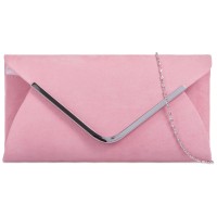 Ladies Medium Sized Faux Suede Envelope Clutch Bag - Pale Blush Pink