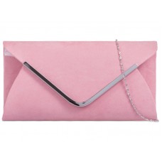 Ladies Medium Sized Faux Suede Envelope Clutch Bag - Pale Blush Pink