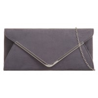 Ladies Medium Sized Faux Suede Envelope Clutch Bag - Charcoal